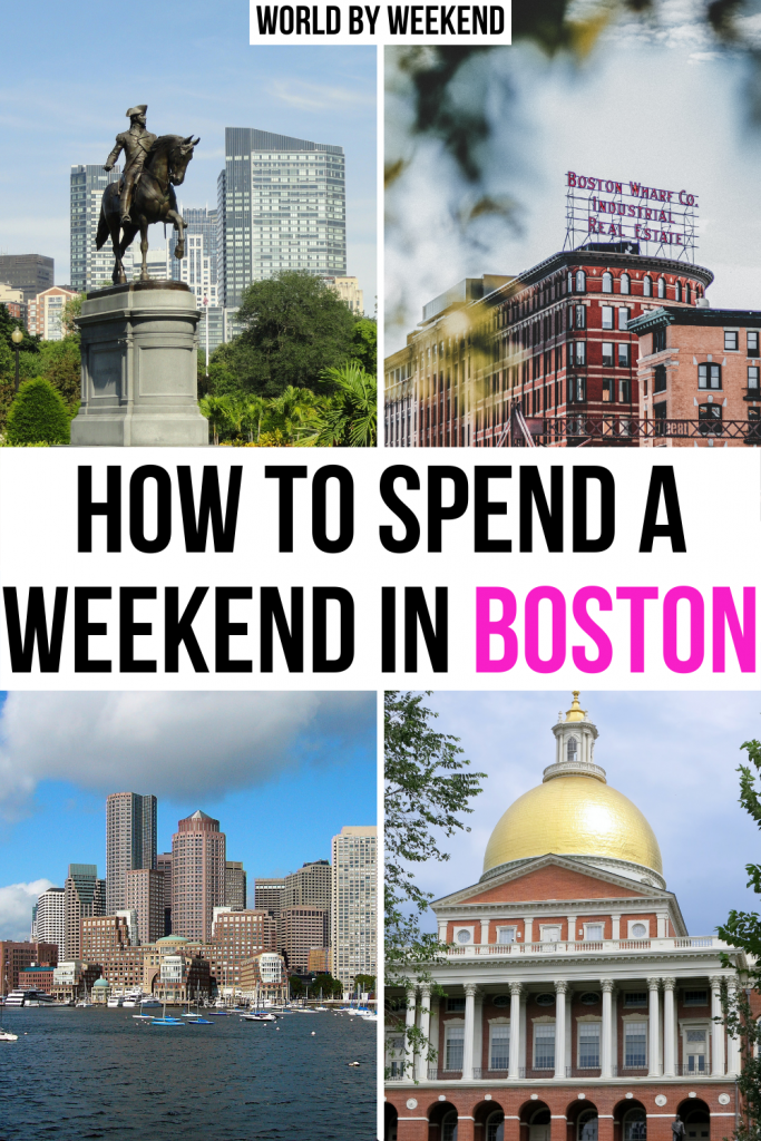 Pinterest pin with photos of Boston and reading "How to spend a weekend in Boston"