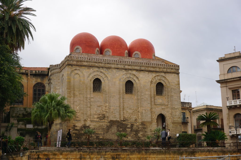 church of san cataldo in palermo topped with distinctive red domes.