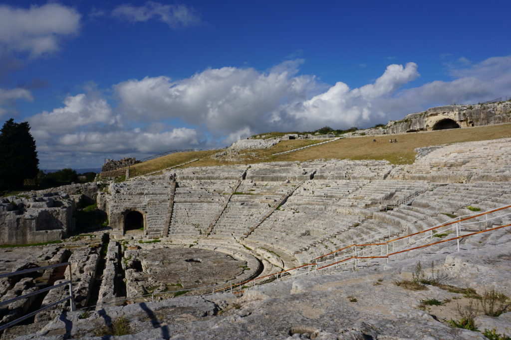 The ancient Greco-Roman theater inSyracuse, Sicily.