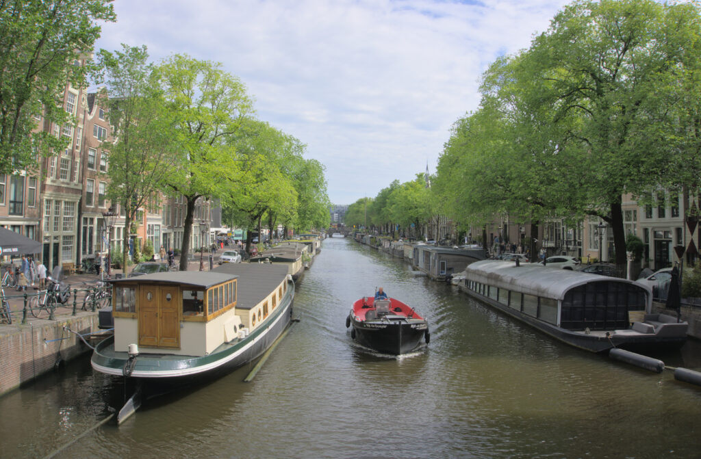 boats in the canals of Amsterdam.