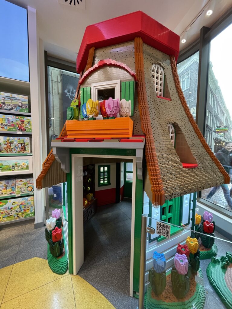 Dutch house made entirely from LEGO blocks at the Amsterdam LEGO store - a fun thing to do in Amsterdam with kids.