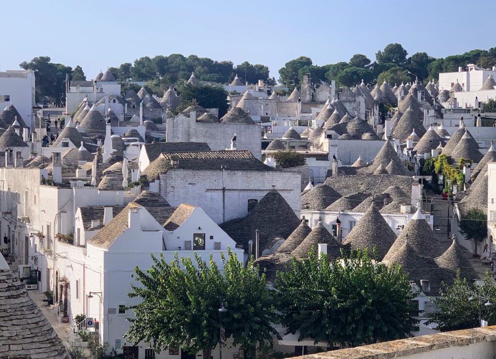 pointy rooftops of trulli houses.