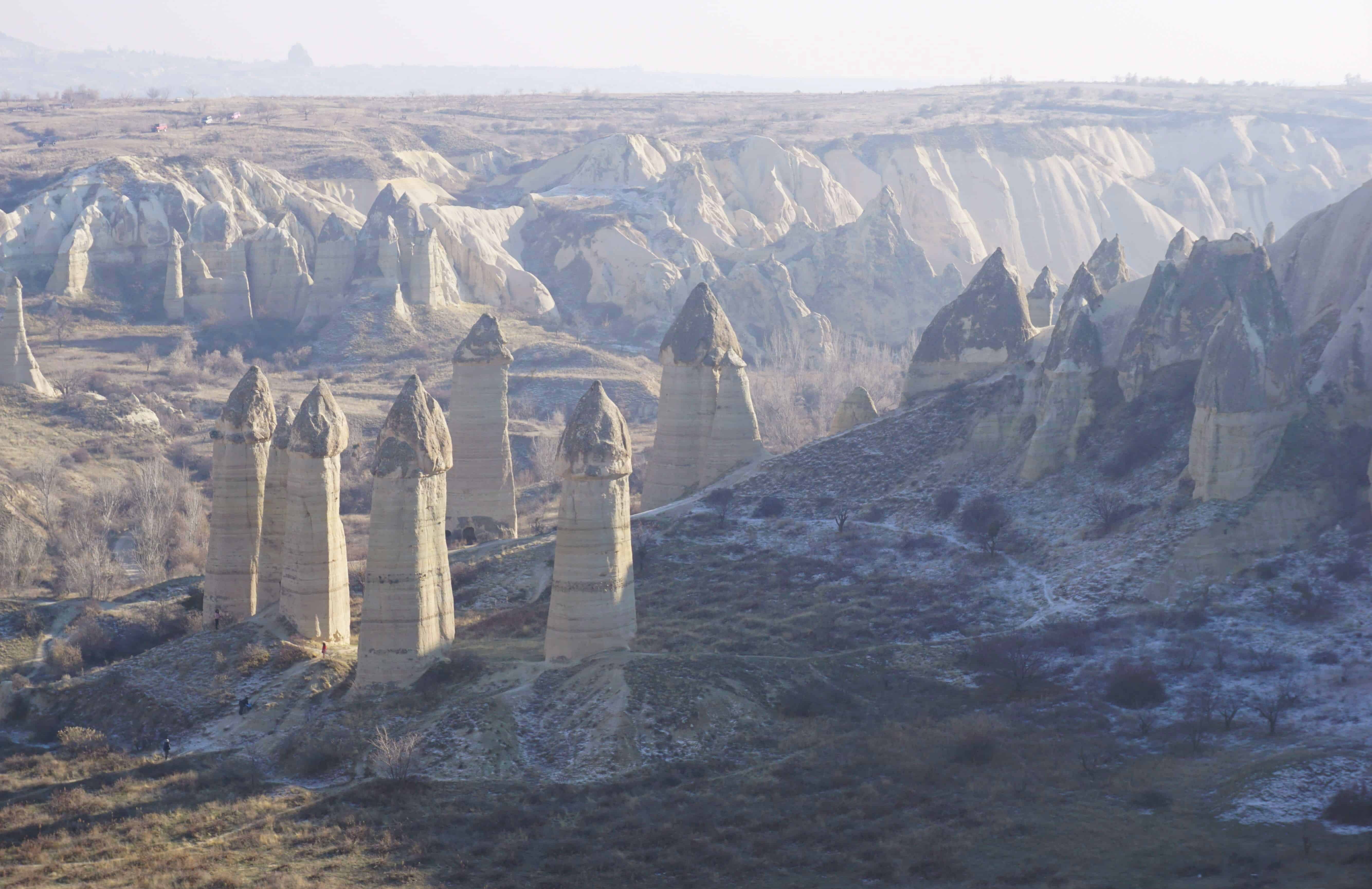 rock formations in cappadocia in winter