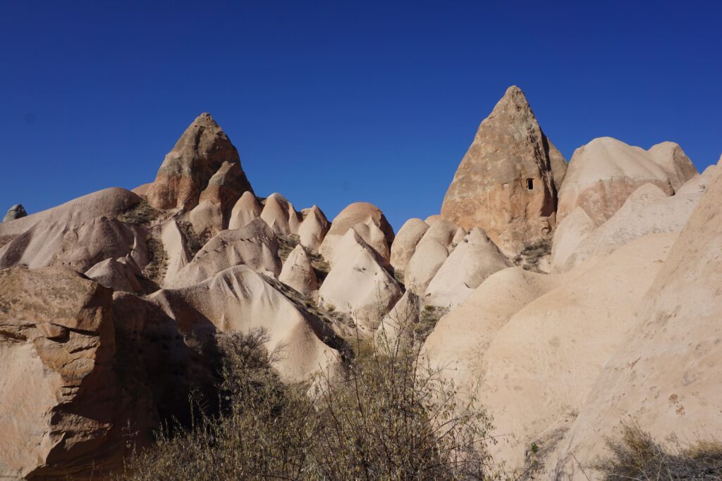 sandstone rock formations in cappadocia