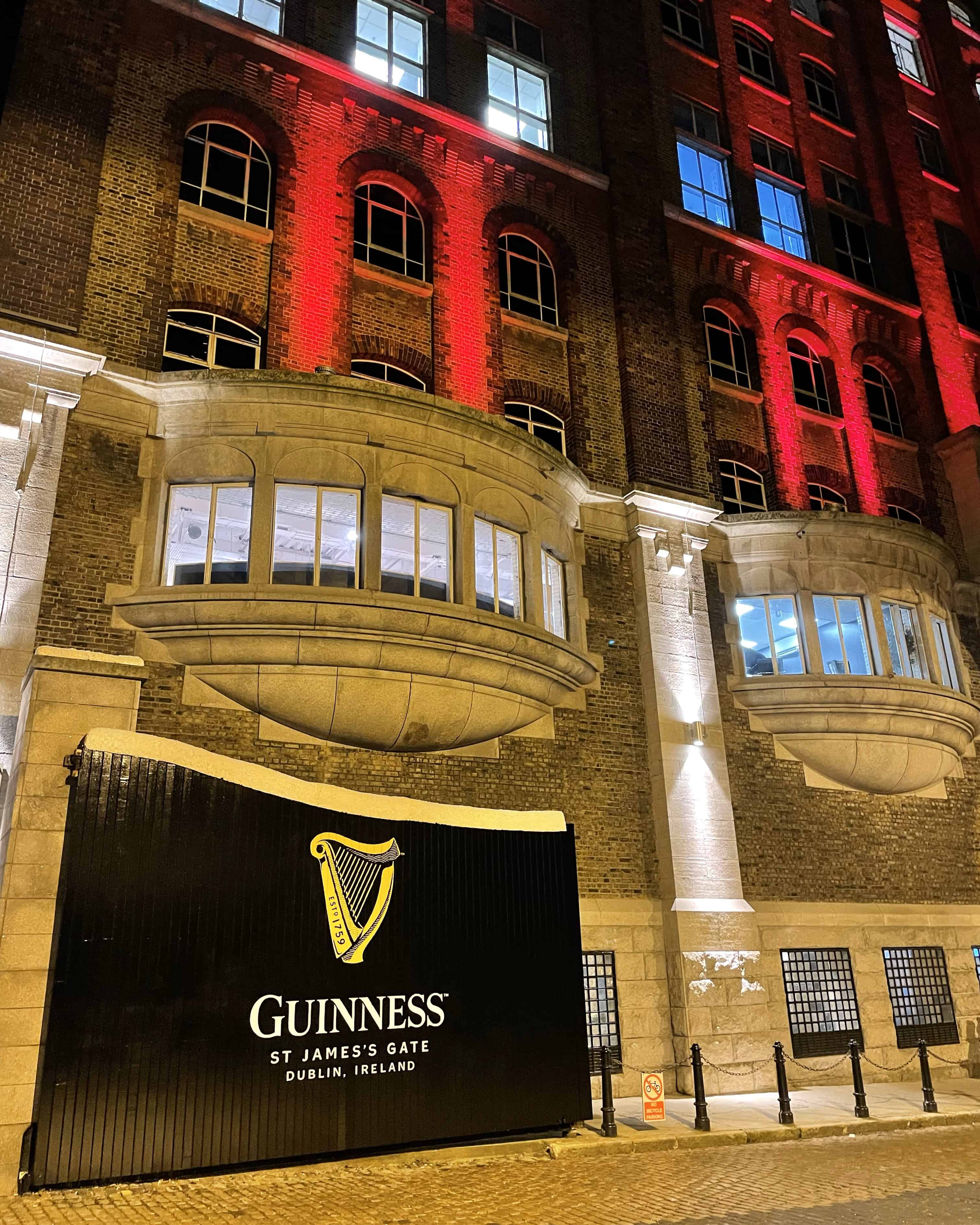 black door at entrance to Guinness Storehouse in Dublin.