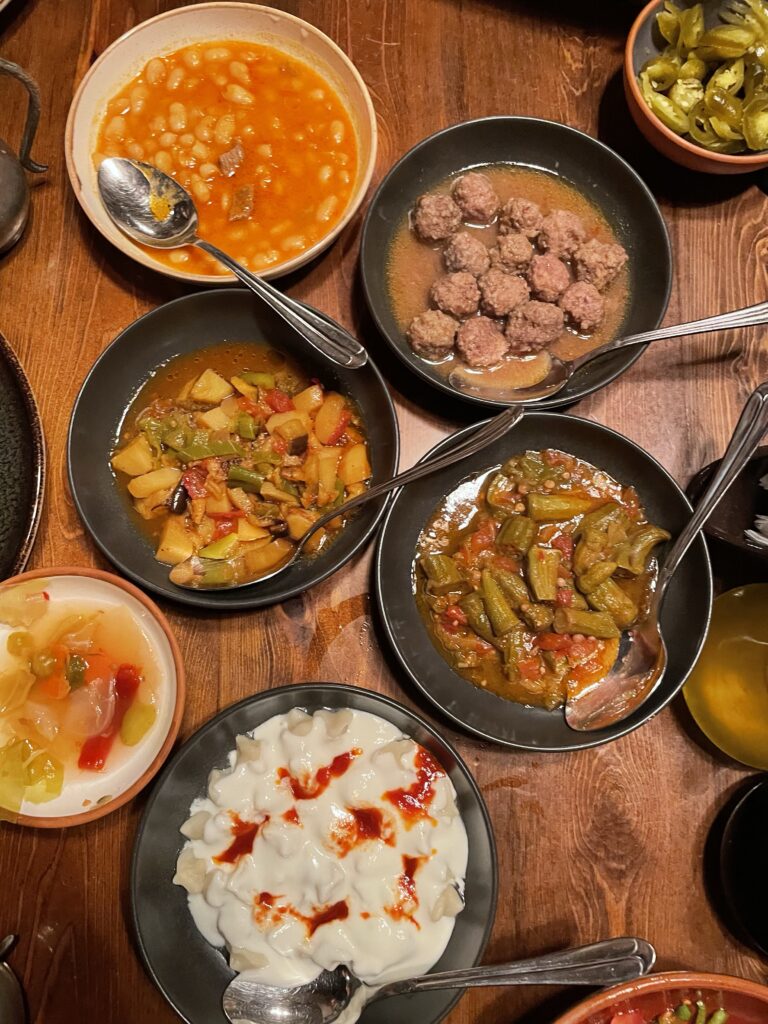 anatolian food served in many bowls.