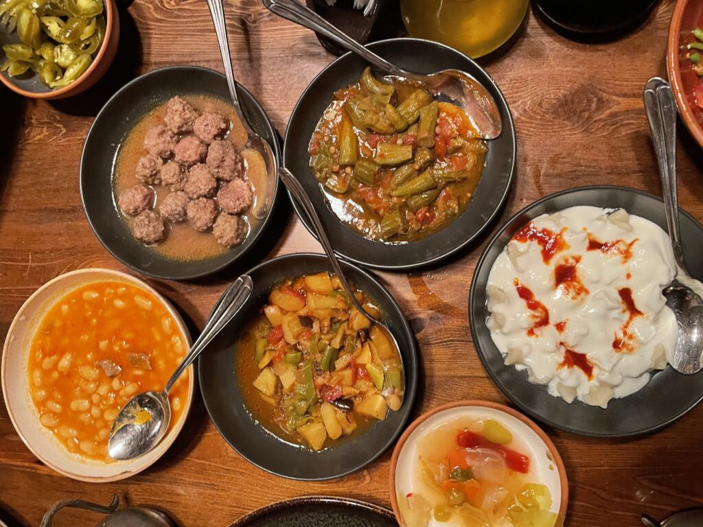 anatolian food served in many bowls.