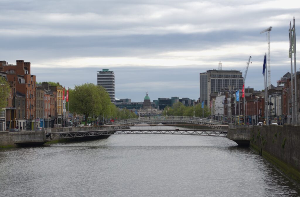 river liffey in Dublin with bridge spanning across it