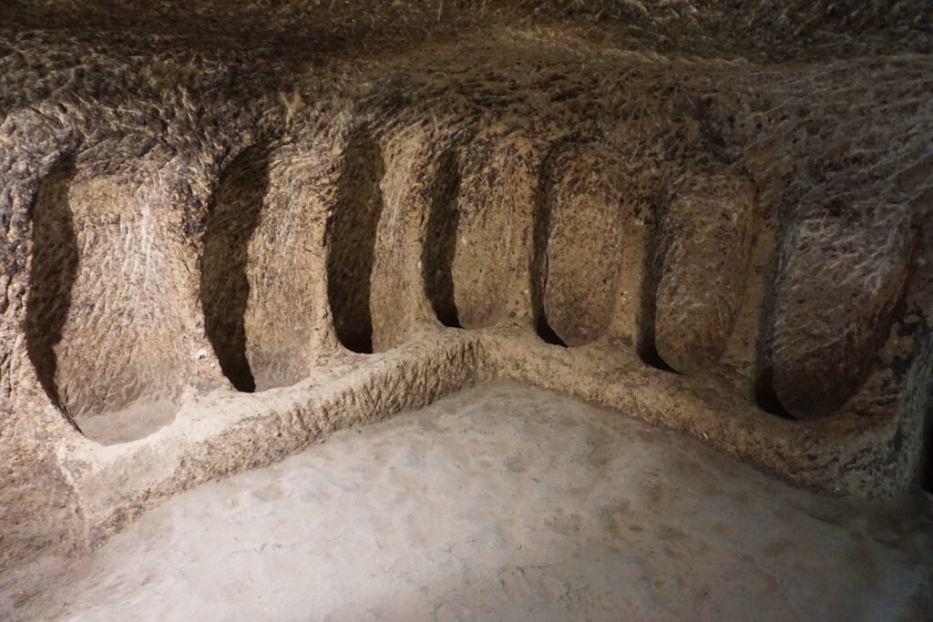 grooves cut into stones in Kaymakli underground city