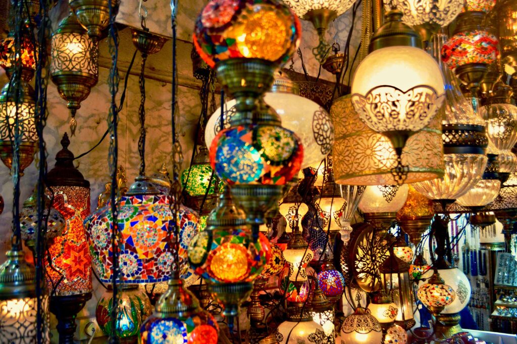 Colorful Mosaic Lamps at a store in Turkey