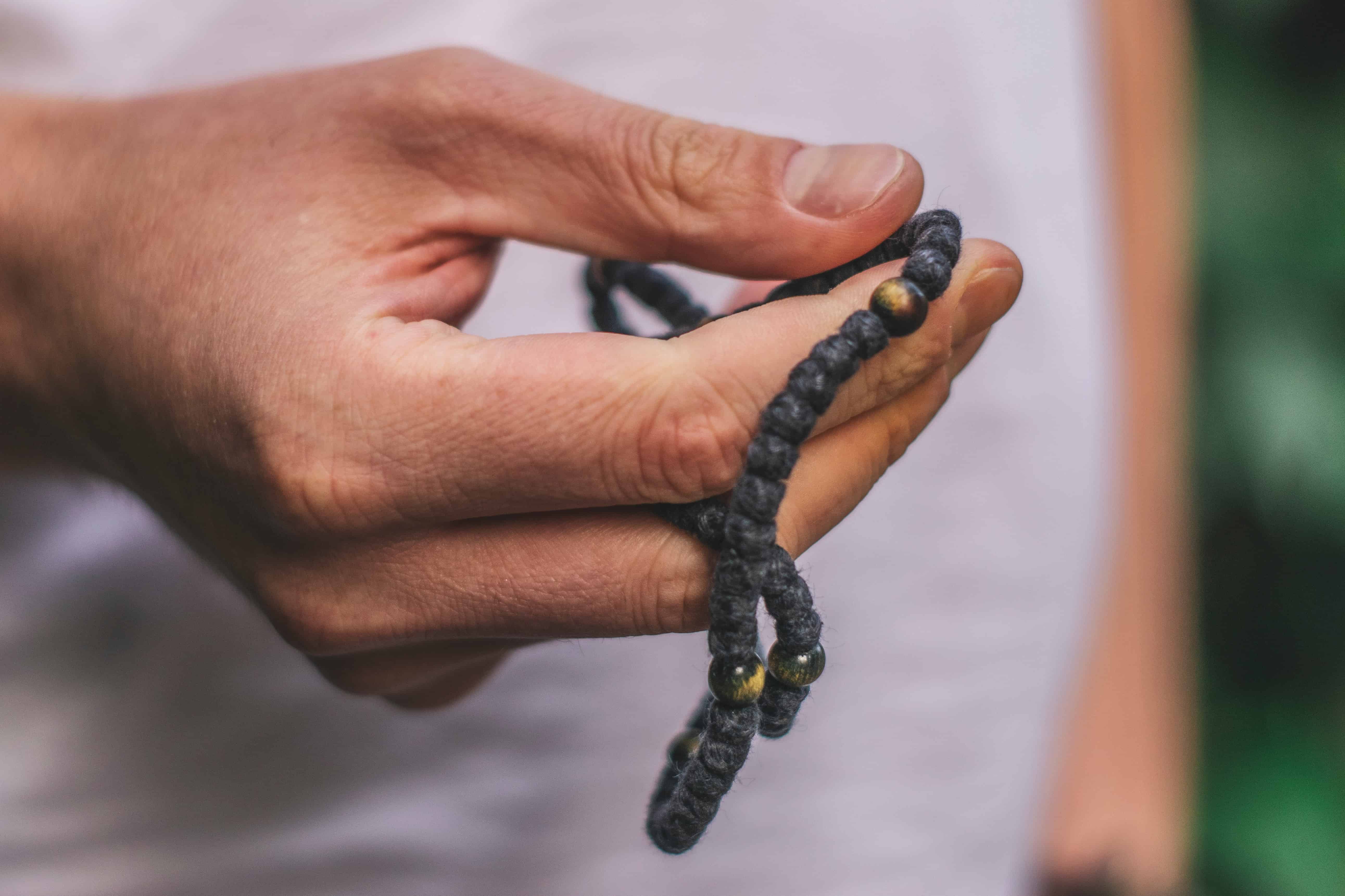 closeup of Prayer Beads held in someone's hand. Prayer beads are a popular item in Turkey and make a great souvenir to bring home from Turkey.