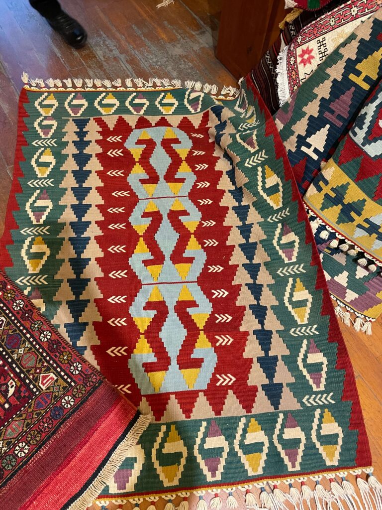 Turkish carpets on display at a carpet shop.