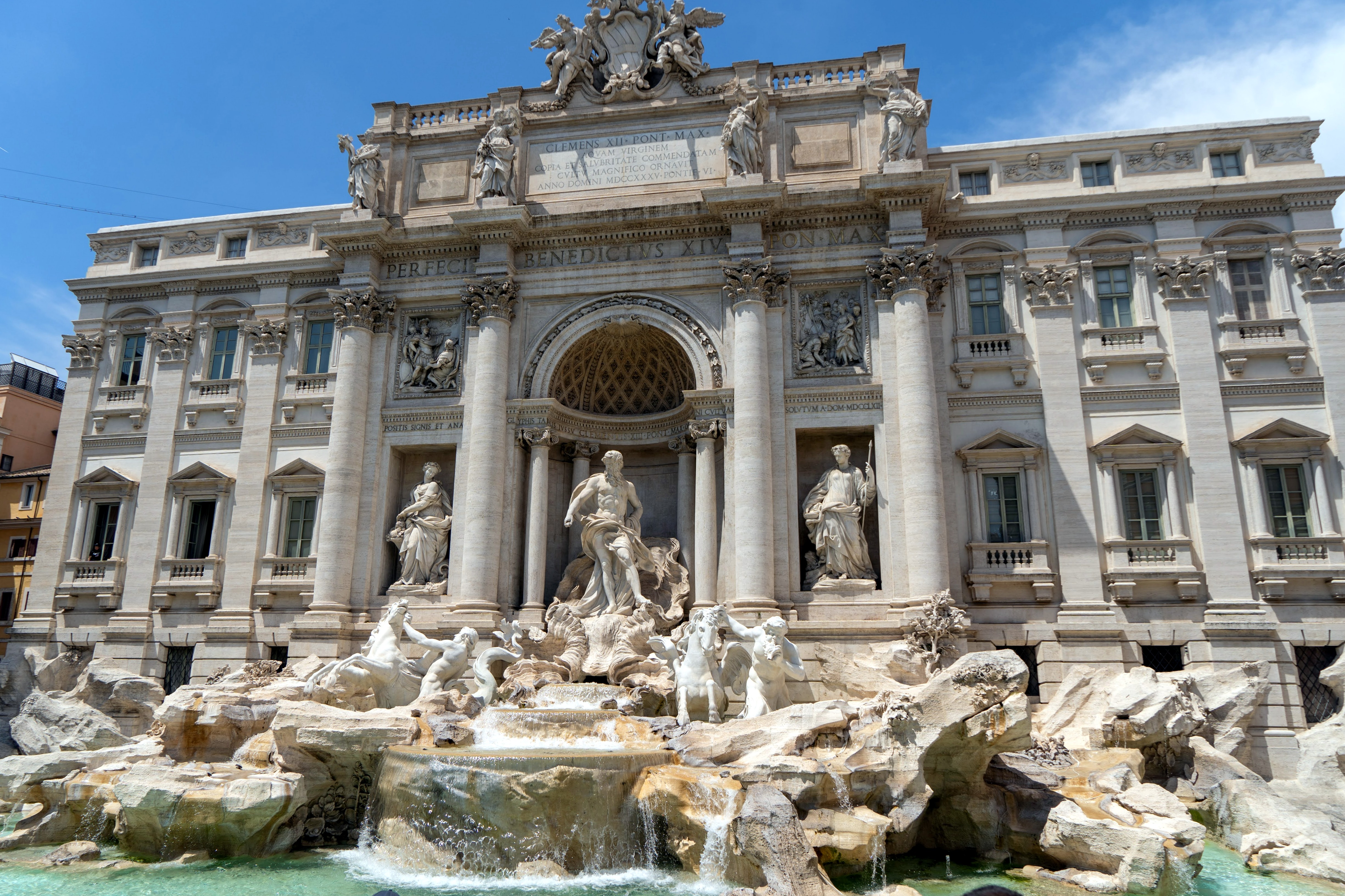 Statues and columns of Rome's famous Trevi Fountain.